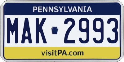 PA license plate MAK2993
