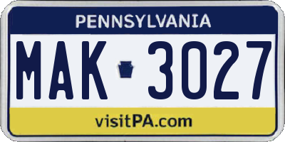 PA license plate MAK3027