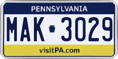 PA license plate MAK3029