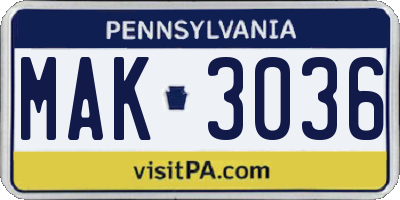 PA license plate MAK3036