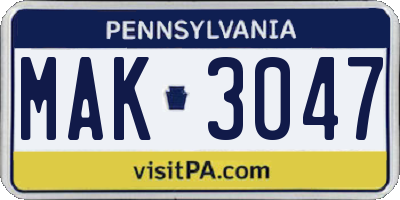 PA license plate MAK3047