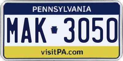 PA license plate MAK3050