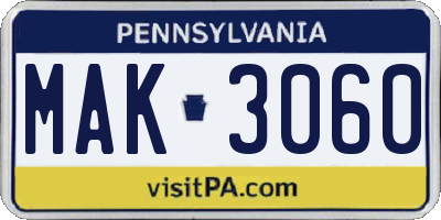 PA license plate MAK3060