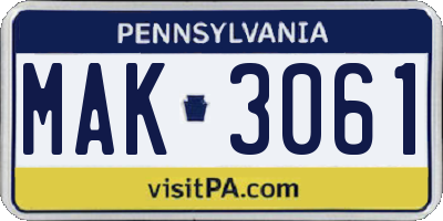 PA license plate MAK3061