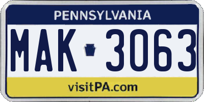 PA license plate MAK3063