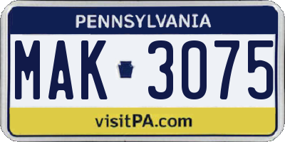 PA license plate MAK3075