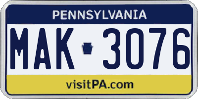 PA license plate MAK3076