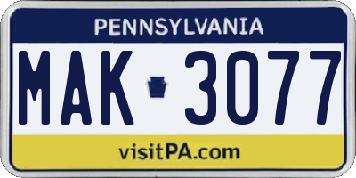 PA license plate MAK3077
