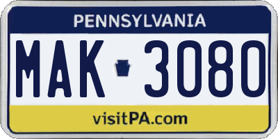 PA license plate MAK3080