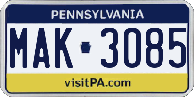 PA license plate MAK3085
