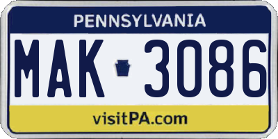 PA license plate MAK3086