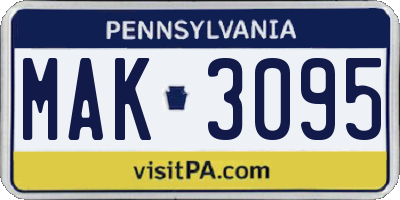 PA license plate MAK3095