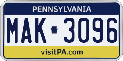 PA license plate MAK3096