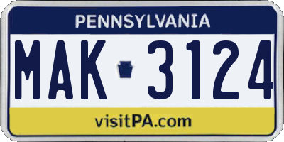 PA license plate MAK3124