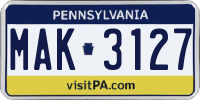 PA license plate MAK3127