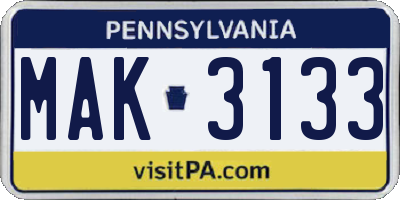PA license plate MAK3133