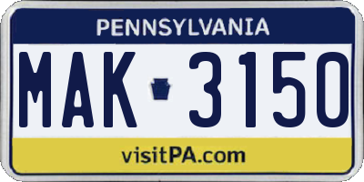 PA license plate MAK3150