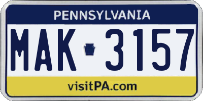 PA license plate MAK3157