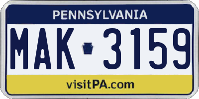 PA license plate MAK3159