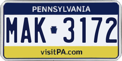 PA license plate MAK3172