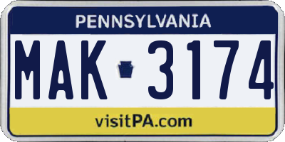 PA license plate MAK3174