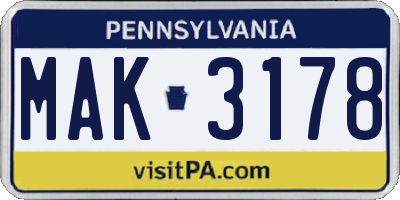 PA license plate MAK3178