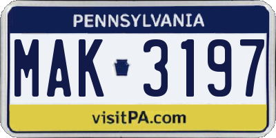 PA license plate MAK3197