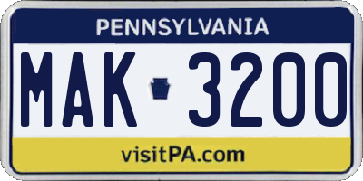 PA license plate MAK3200