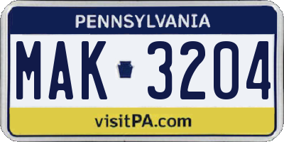 PA license plate MAK3204