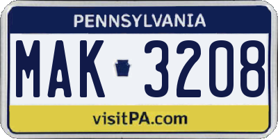 PA license plate MAK3208
