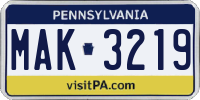 PA license plate MAK3219