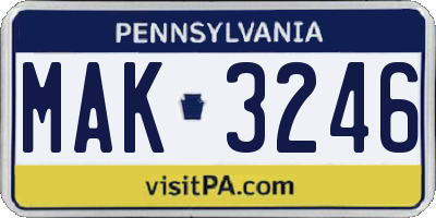PA license plate MAK3246