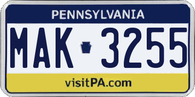 PA license plate MAK3255
