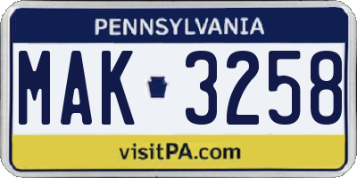 PA license plate MAK3258