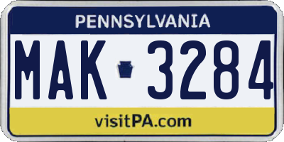 PA license plate MAK3284