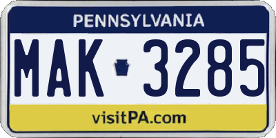 PA license plate MAK3285