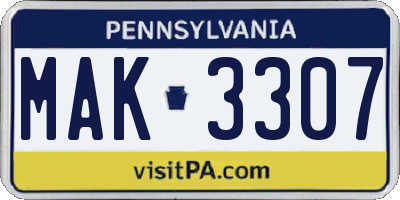 PA license plate MAK3307