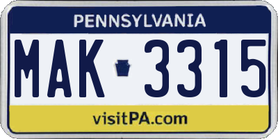 PA license plate MAK3315