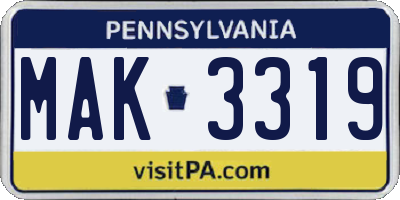 PA license plate MAK3319