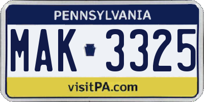 PA license plate MAK3325