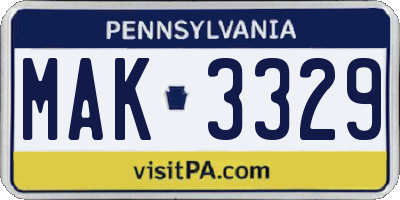PA license plate MAK3329