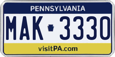 PA license plate MAK3330