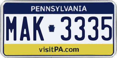 PA license plate MAK3335