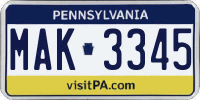 PA license plate MAK3345