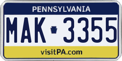 PA license plate MAK3355