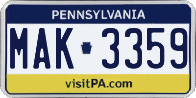 PA license plate MAK3359