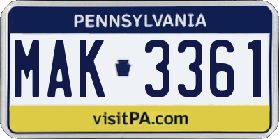 PA license plate MAK3361