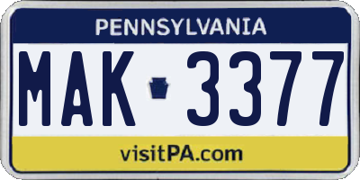 PA license plate MAK3377
