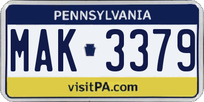 PA license plate MAK3379