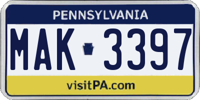 PA license plate MAK3397